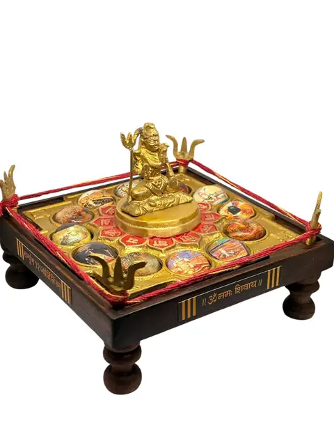 12 Jyotirling Shiva Yantra Chowki in Brass & Wood – Powerful Puja Yantra for Spiritual Energy & Blessings – image 3