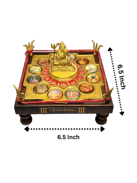 12 Jyotirling Shiva Yantra Chowki in Brass & Wood – Powerful Puja Yantra for Spiritual Energy & Blessings – image 4