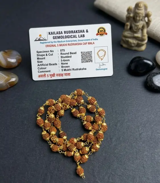5 Mukhi Rudraksha Mala with Gold-Plated Beads for Men & Women – image 3