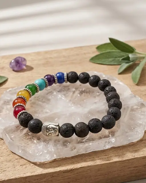 7 Chakra Lava Stone Buddha Bracelet for Men & Women – Natural Healing Stone Beaded Bracelet – image 3