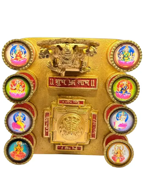 Beautiful Brass Ashtavaibhav Lakshmi Yantra Chowki with Meru Shree Yantra, 8 Devi Pillars. – image 5