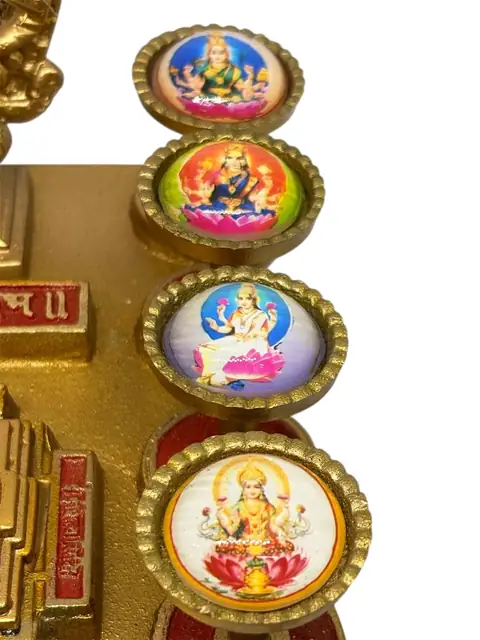 Beautiful Brass Ashtavaibhav Lakshmi Yantra Chowki with Meru Shree Yantra, 8 Devi Pillars. – image 7