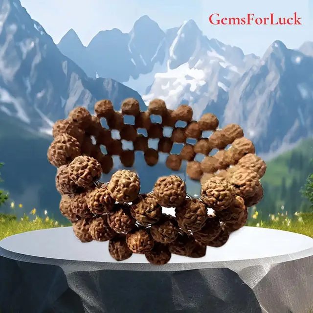 Brown Wooden Stretchable 5 Mukhi Rudraksha Beads Bracelet