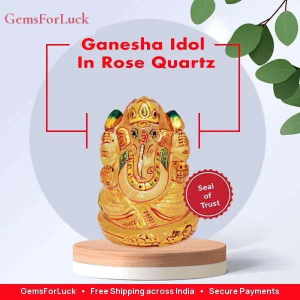 Ganesha Idol In Rose Quartz