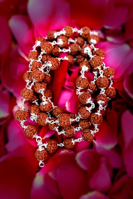 GemsForLuck 5 face silver cap indonesia rudraksha mala Rudraksha Mala in Silver Diamond Cut Caps (5 mm, 55 Beads, Lab Certified) - Special Edition - Natural Rudraksha Beads - Pure Silver - Pack of 1 – image 2