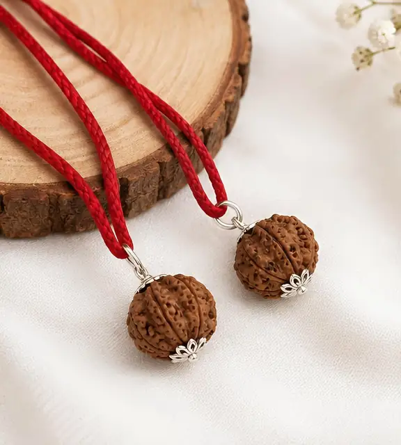 GemsForLuck 5 Mukhi Rudraksha Pendant with Red Sacred Mauli Thread for Puja