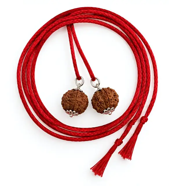 GemsForLuck 5 Mukhi Rudraksha Pendant with Red Sacred Mauli Thread for Puja – image 4