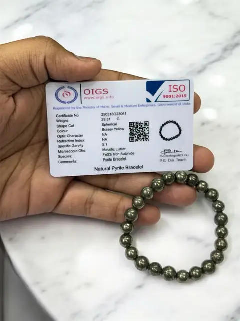 GemsForLuck Natural Pyrite Bracelet AAA Grade Lab-Certified Original Stretchable 8mm Faceted Real Crystal Unisex Bracelet For Prosperity, Abundance & Manifestation – image 5
