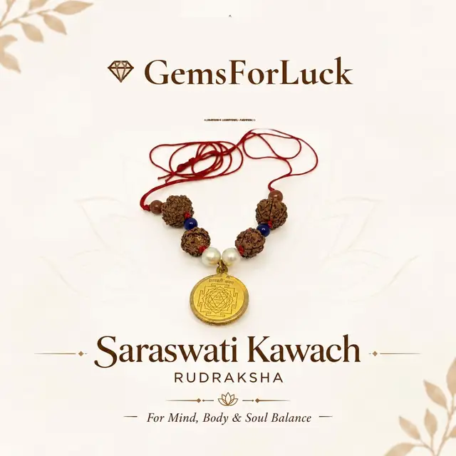 GemsForLuck Natural Saraswati Rudraksha Kawach (3,4 & 6 Mukhi Rudraksh)