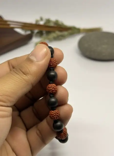 GemsForLuck Rudraksha and Ebony Karungali Beads Mala, Brown, Natural, Spiritual Protection Necklace for Men & Women, Meditation, Yoga, Puja – image 3