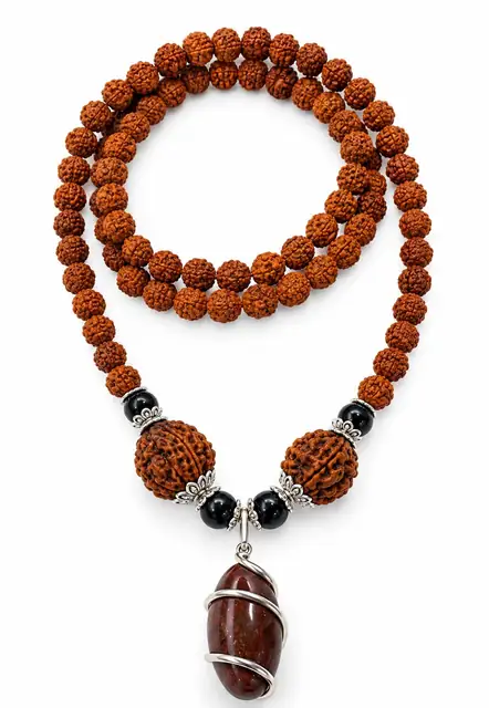 GemsForLuck Rudraksha Mala with Natural Stone Pendant – image 3