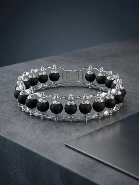 Karungali Modern Bracelet Silver Plated – Natural Ebony Wood Beads for Men & Women