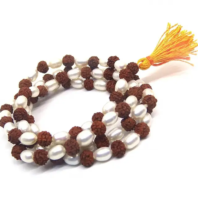 Natural Rudraksha & Pearl Mala 7 mm Beads – image 3