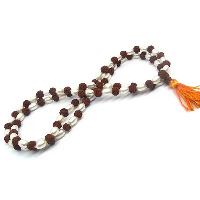 Natural Rudraksha & Pearl Mala 7 mm Beads – image 4