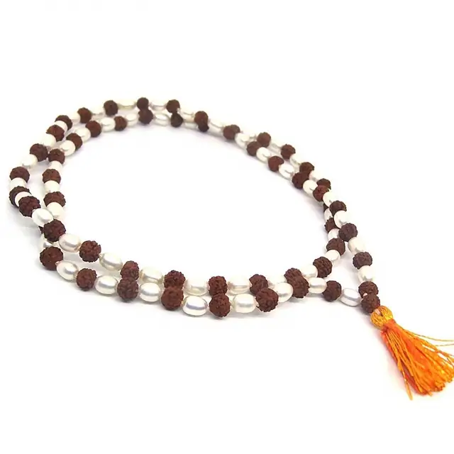 Natural Rudraksha & Pearl Mala 7 mm Beads – image 5