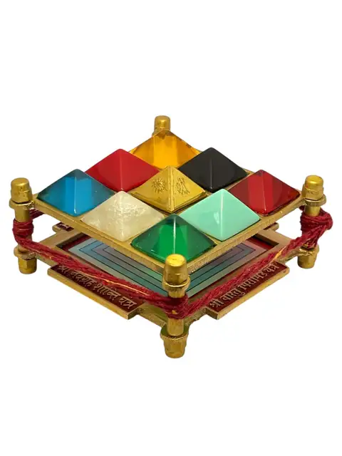 Navgrah Yantra Brass Frame with Multicolor Gemstones, 9 Planets (3.5*3.5 inches) – image 4